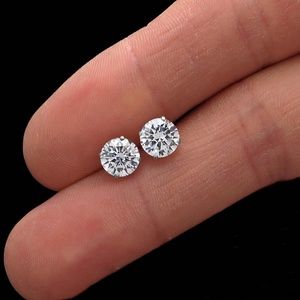 2CT Round Created Diamond Earrings 14K White Gold